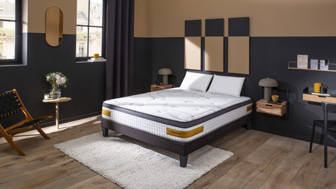 Ensemble matelas et sommier 90x190 cm en tissu gris clair - LOIRE