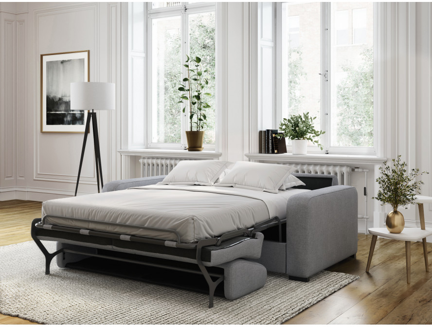 CANAPE BEAUREGARD Gris Clair | Convertible avec matelas